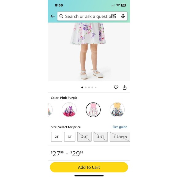 Patpat Girls Size 6-7y Short Sleeve Dress Easter Spring‎ Bow Pink Purple Flowers - Picture 9 of 9